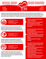 Blood donation vector poster for medical group. Design for World AIDS day or social volunteer charity event of World Donor Day. Symbols of blood and heart, helping hands for donorship medical center