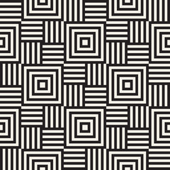 Stylish Lines Maze Lattice. Ethnic Monochrome Texture. Abstract Geometric Background. Vector Seamless Black and White Pattern...