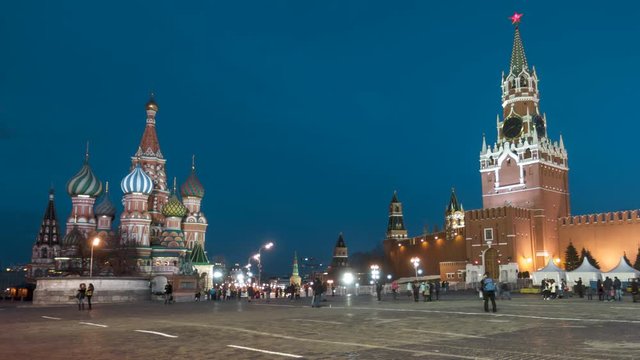 Spasskaya Tower and Basil's Cathedral In Red Square Moscow