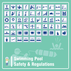 Set of Signs and Symbols of Swimming Pool Safety Rules and Regulations