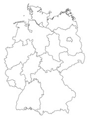 Fototapeta na wymiar Germany outline map with federal states isolated on white background. Vector illustration. EPS10
