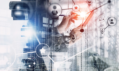 Wireless connection and new technology concept. Mixed media