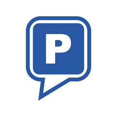 Icono plano localizacion parking azul en fondo blanco