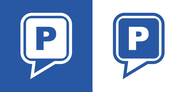 Icono plano localizacion parking azul y blanco