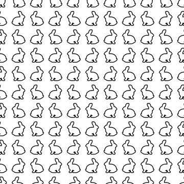 Black-and-White Vector Seamless Pattern Background of Rabbit Outline Silhouettes