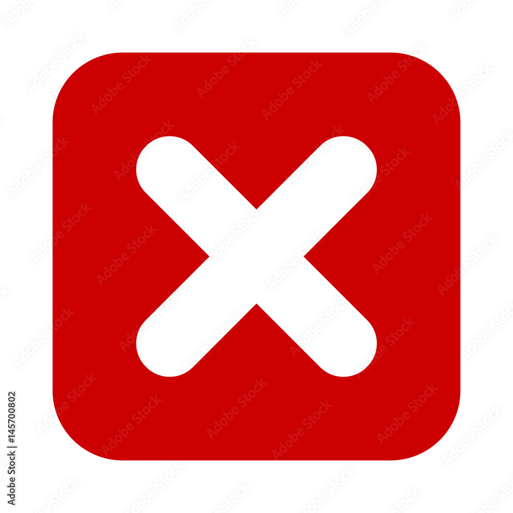 Poster flat square x mark red icon, button. cross symbol isolated on white background. vector illustration.