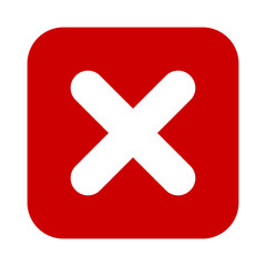 Obraz premium Flat square X mark red icon, button. Cross symbol isolated on white background. Vector illustration. EPS10