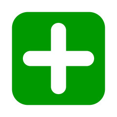 Obraz premium Flat square plus sign green icon, button. Positive symbol isolated on white background. Vector illustration. EPS10