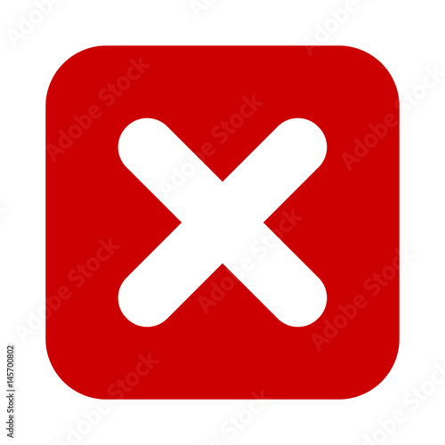 "Flat square X mark red icon, button. Cross symbol isolated on white