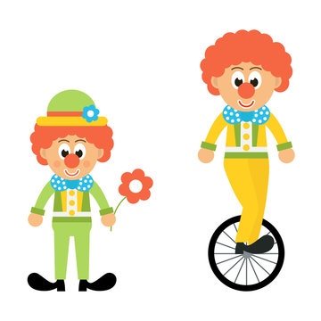 Clown With Flower And Clown On The Bicycle Set 