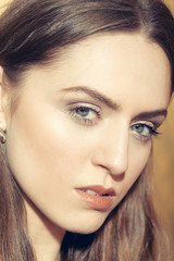 Fototapeta premium Pretty girl with grey eyes and natural makeup