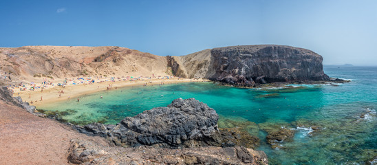 Panorama of Papagayo beach near Playa Blanca, in Lanzarote, Canary Islands, Spain