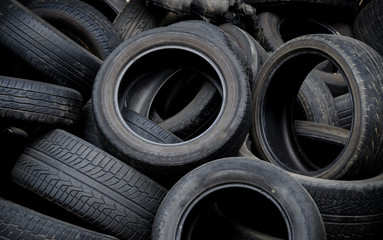 Pile of discarded rubber car tyres