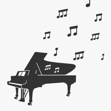 Piano Silhouette and Notes Vector Illustration
