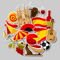 Spain background design. Spanish traditional sticker symbols and objects