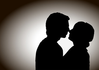 Silhouettes of young men and women