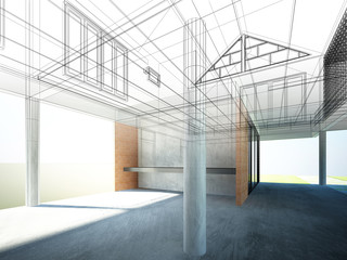 sketch design of interior space ,3d  render