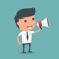 Businessman with a megaphone. Vector illustration