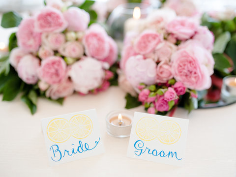 Bride and groom table setting