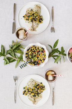 Baked Lime and Olive oil tilapia with black bean salsa