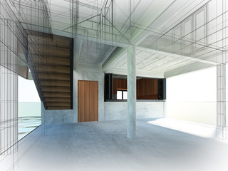 sketch design of interior space ,3d  render