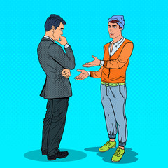 Fototapeta premium Two Men Talking. Business Meeting. Pop Art vector illustration