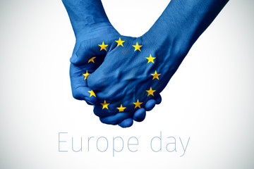 european flag and text europe day - obrazy, fototapety, plakaty