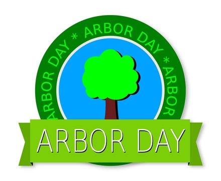 Arbor Day, Green Banner  With  Tree