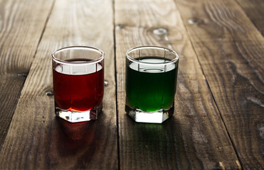green and red alcohol shot drinks