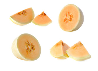cantaloupe melon slice isolated on white background