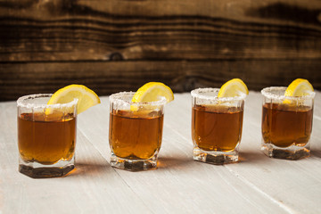 alcohol shot drinks with lemon and salt
