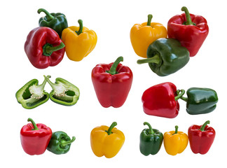 Lots of sweet peppers on a white background.