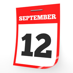 Fototapeta premium September 12. Calendar on white background.