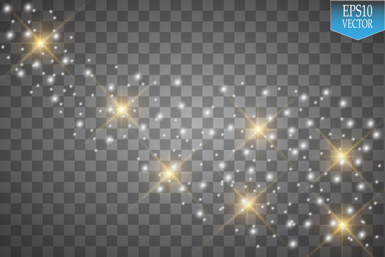 Vector glowing stars, lights and sparkles. Transparent effects