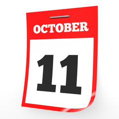 October 11. Calendar on white background.