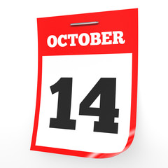 October 14. Calendar on white background.