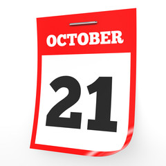 Fototapeta premium October 21. Calendar on white background.