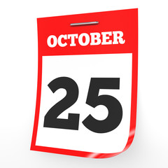 October 25. Calendar on white background.