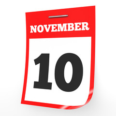 November 10. Calendar on white background.