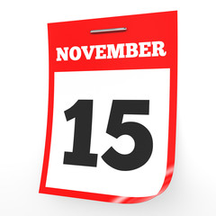 November 15. Calendar on white background.