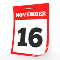 November 16. Calendar on white background.