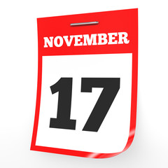 November 17. Calendar on white background.