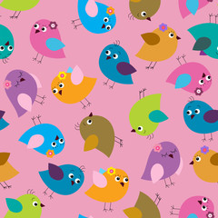 Seamless cute pattern with different colored birds