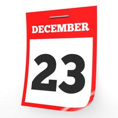 December 23. Calendar on white background.