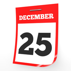 December 25. Calendar on white background.