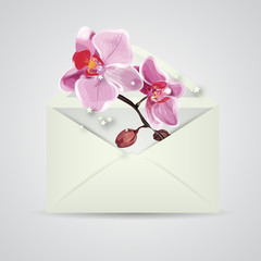 Postal envelope with orchid flowers