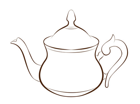 Vector illustration outline drawing of teapot and cup of tea icon isolated  on white background. Tea party or afternoon tea. Line drawing Stock Vector  Image & Art - Alamy