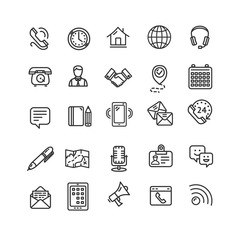 Contact Us Icon Black Thin Line Set. Vector