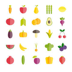 Set of fruits and vegetables flat icons. Modern vector icons for web, print, mobile apps design