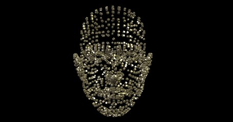 Digital human head composed of cubes. Front view. 3d rendering. Front view